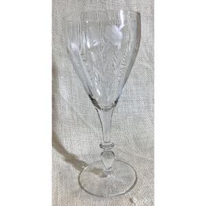 Etched floral foliage striped 7 3/4 inch wine glass water goblet